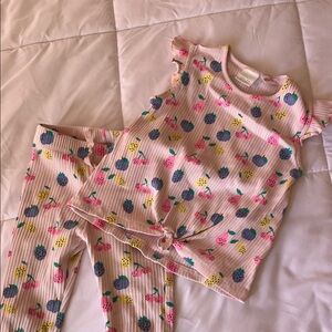 Zara Pink Ribbed Fruit-Print Pajama Set
